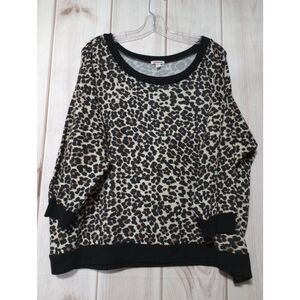 Bongo Plus Leopard Print Sweatshirt‎ Womens 3X Animal Print Pullover 3/4 Sleeve